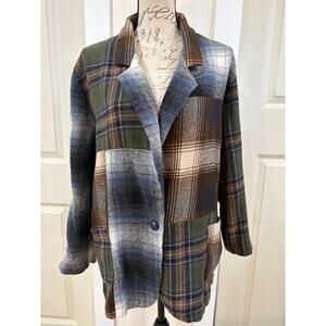 Vintage 90s Ivy Club Plaid Flannel Patchwork Blazer Jacket Size Large